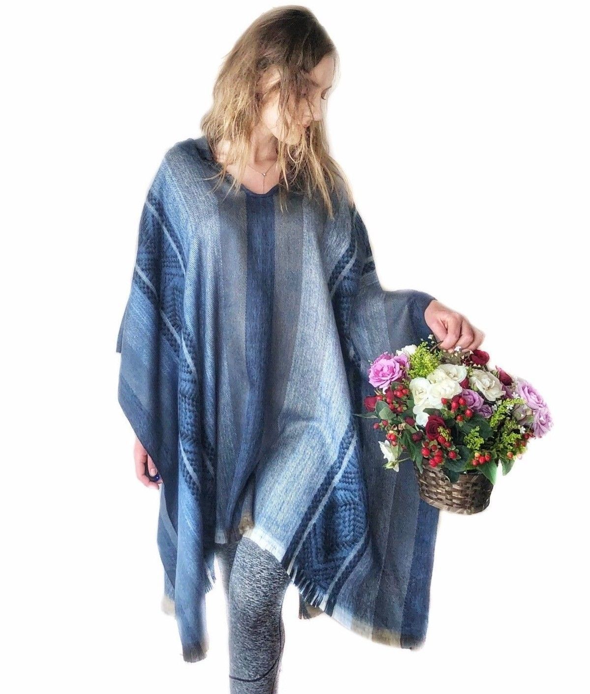 Light Baby Blues Alpaca Poncho Light Baby Blues Alpaca Poncho